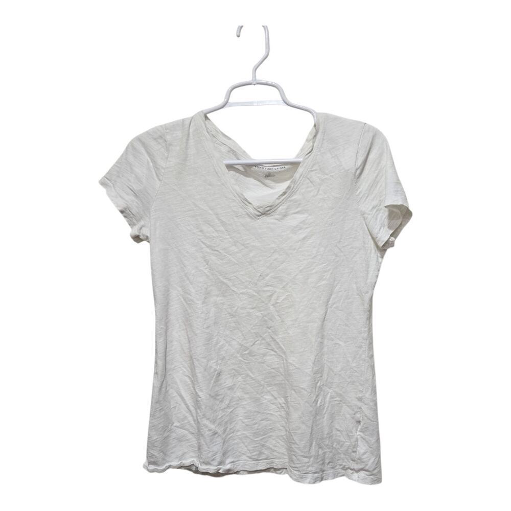 Tommy Hilfiger White V Neck Tee Small Cotton Basic Shirt